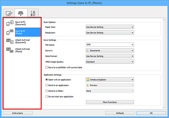figure: Settings dialog box
